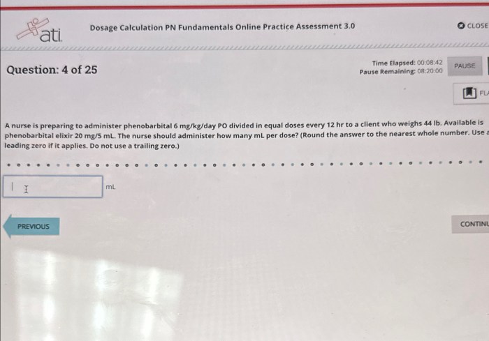 Dosage calculation pn fundamentals online practice assessment 3.0