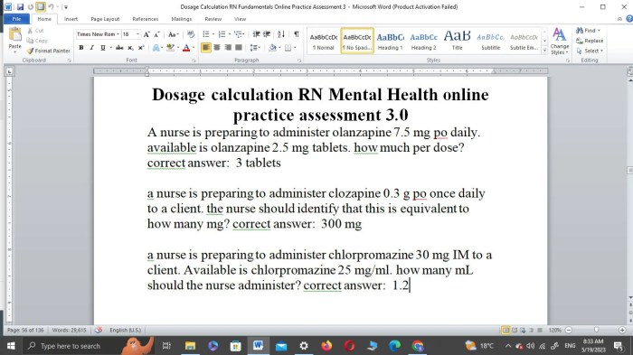 Dosage calculation pn fundamentals online practice assessment 3.0